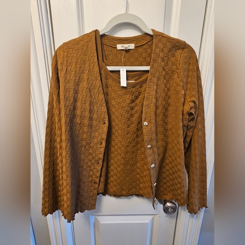 Madewell Jaquard Checkered  Cardigan and Tank Set